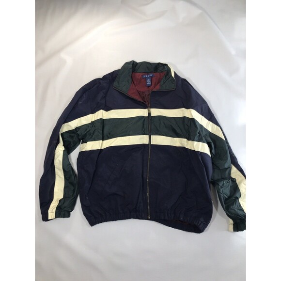 VTG IZOD Sport Mens Windbreaker Striped Sz large Embroidered Logo on Back Lined - Picture 1 of 7